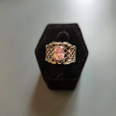 Sterling Silver Pink Tourmaline Womens Ring Size 6.5 Bold Criss Cross Band - Image 1 of 4