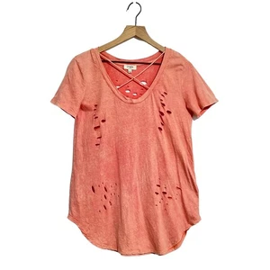 Tommy Destroyed Tee Alt Umgee Pink Criss Cross Top Grunge Indysleaze Thrashed S - Picture 1 of 7