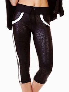 KI PRO NYC Black Tone on Tone Floral Foil Print Tight Capri Pants NEW Womens XL - Picture 1 of 8