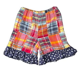 SheShe Made Capri Pants Girls’ Size 4T Multicolored Plaid Dots Ruffle Woven - Picture 1 of 4