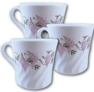 3 Corelle Wisteria Mug Cup Lavender Corning Coffee - Picture 1 of 7