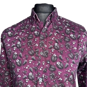 TED BAKER Shirt Mens Size 4 Fits as MEDIUM (38") Long Sleeve Purple Floral Print - Picture 1 of 12
