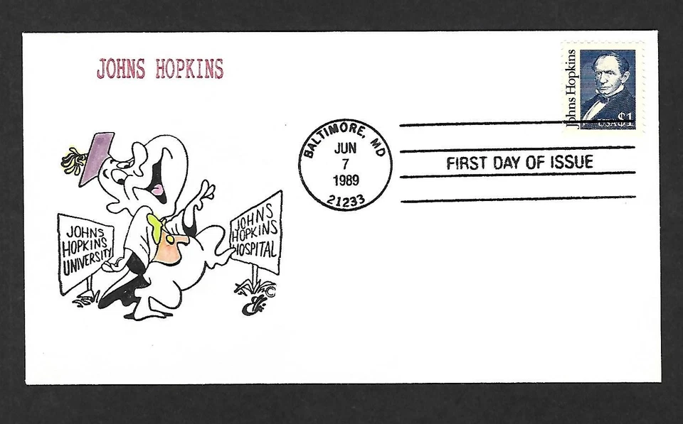 USA 1989 HAND PAINTED JOHN HOPKINS RICHARD ELLIS ANIMATED FIRST DAY COVER - Image 1 of 1
