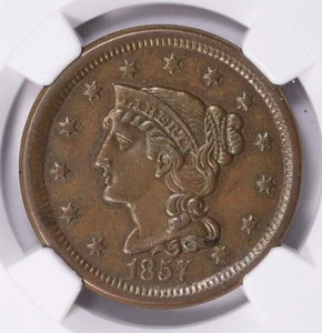 1857 *Small Date* Braided Hair LARGE CENT *NGC AU 55BN* Super RARE *FREE SHIP!!! - Picture 1 of 6