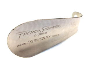 Corne de chaussure vintage française Shriner & Urner en acier inoxydable 3,5 pouces classique poli