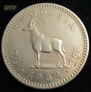 RHODESIA, 2,6 CHELINES, 25 CENTAVOS 1964, ANTÍLOPE ARENA, GXF. - Imagen 1 de 2