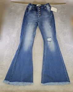 Kancan Flare Jeans Womens 24x33.5 Button Fly Flared Bell Bottom Fringe Hems 1/24 - Picture 1 of 12