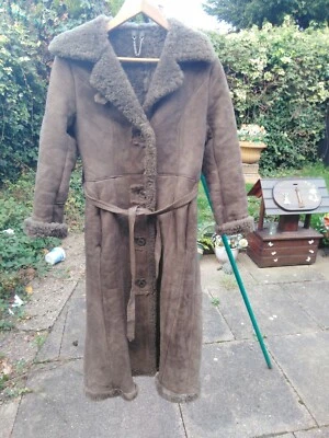 Vintage 1970 s Sheepskin  Long Coat , length 44 inch & Belt  (Chest 34 inch) USE - Image 1 of 4