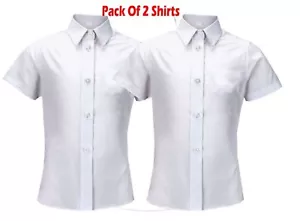 Paquete de 2 camisas blusa top blancas uniforme escolar manga corta para niñas 3-16 años 26"-48" - Imagen 1 de 1