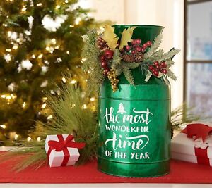 Metal Milk Jug with Holiday Greenery by Valerie - Green h232734