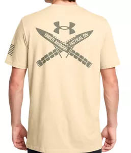 Under Armour 1389463 UA Men's Freedom TAC Logo Knife Cotton Desert Sand T-Shirt - Picture 1 of 3