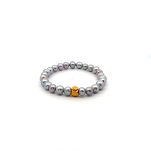 24K Gold Money Bag Lucky Charm Bracelet Freshwater Gray Pearl - Picture 1 of 4
