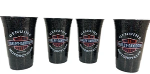 Set of 4 - Harley Davidson Heavyweight Hard Plastic Cup Tumbler 16 oz. Glitter - Picture 1 of 3