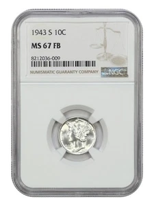 1943-S 10C NGC MS67FB - Mercury Dime - Picture 1 of 4