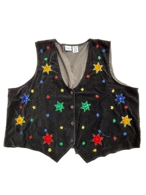 Bobbie Brooks Ugly 圣诞背心女式 26W/28W 码黑色天鹅绒雪花 — 第 1/4 张图片