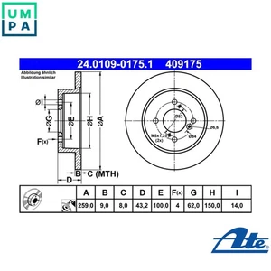 2x BRAKE DISC 24.0109-0175.1 FOR SUZUKI SWIFT/MK/V/IV/III D13AAAD13A 1.2L 4cyl - Picture 1 of 10