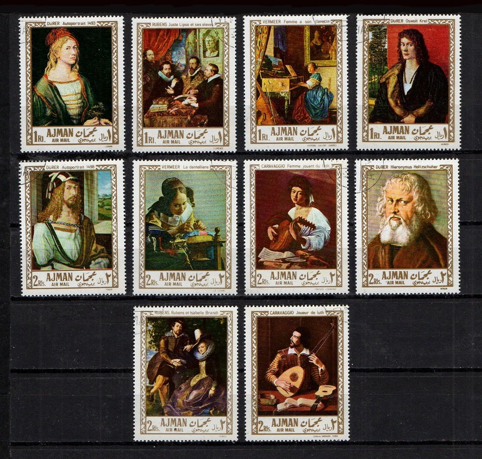 AJMAN, MICHEL #225-234, USADO CTO CONJUNTO DE 10 PINTURAS ARTÍSTICAS AÑO 1968 RUBENS, DURER Foto 1 de 1