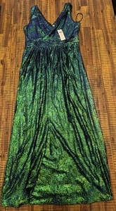 KATE KASIN Green Sequin Maxi Dress Gown Size 16 Women Sleeveless, Prom** - Picture 1 of 12
