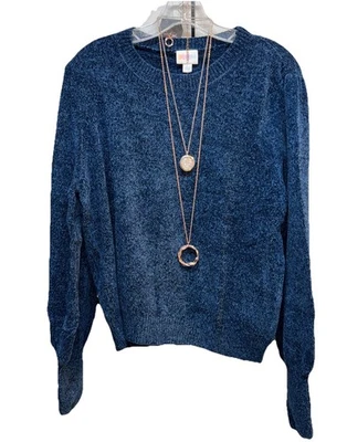 Nuevo con etiquetas Suéter de Chenilla Lularoe XL Azul Oscuro Sólido Manga Globo Piper Foto 1 de 4