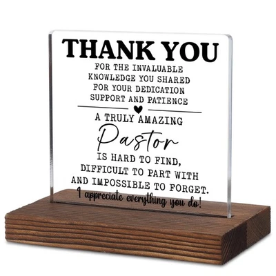 Regalo de agradecimiento pastor - Placa de escritorio acrílica con mensaje de agradecimiento, rústica... Foto 1 de 4