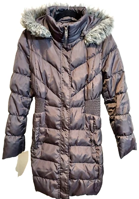 Chaqueta de Invierno Via Spiga Púrpura Plumón Puffer Extraíble Borde de Piel Capucha Talla M Abrigo Foto 1 de 4