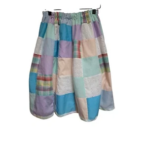 Patchwork Skirt Pastel Colors Elastic Waist Casual Cottagecore - Picture 1 of 4