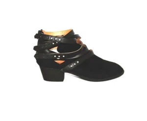 Wild Diva Lounge Strappy Black Ankle Boots Shoes Audrey 11 Cut Out Size 9 - Picture 1 of 10