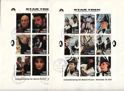 1994 Star Trek Generations FDCs movie scenes, sheets of 9 $100 stamps Guyana - Image 1 of 2