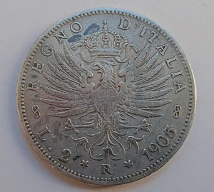 Italy: Vittorio Emanuele lll - 2 Lire 1905 Silver KM#33 - vf Rare - Picture 1 of 2