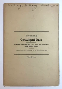 Indice Genealogico Supplementare New Jersey Biblioteca Società Storica 1929 - Foto 1 di 9