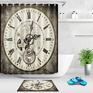 Ancient Clock Waterproof Bathroom Polyester Shower Curtain Liner Water Resistant - Imagen 1 de 8