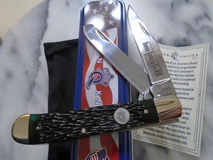 Queen USA Green Bone 2 Blade Trapper Pocket Knife 1095CS Folder QGPSB54 4 1/8" - Picture 1 of 6