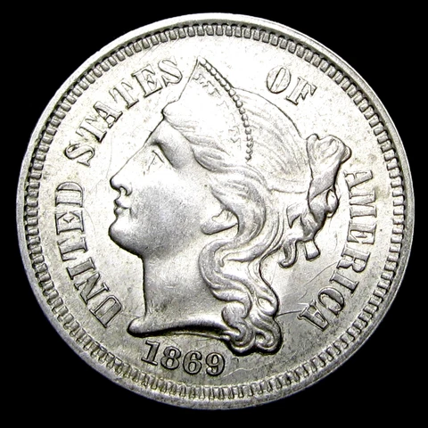 1869 Copper Nickel Cent Piece 3cp  ---- Gem BU++ Condition Type Coin ---- #WW710 Cover
