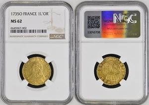 FRANCE Louis XV - Louis d'or 1735 Riom - NGC MS 62 - TOP POP - Picture 1 of 1