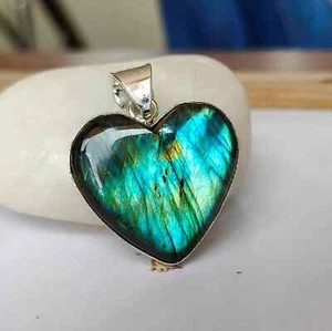 Heart Labradorite Pendent Solid 925 Sterling Silver Beautiful Silver Pendent MK* - Picture 1 of 7