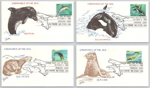 FDC (4) Meeresbewohner Delfin Wal Seeotter Löwe Moskau UdSSR Baltimore, Glaube - Bild 1 von 9