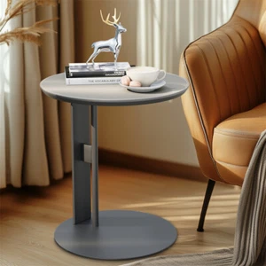 Heavy Duty C Shaped End Table Slide Under Sofa Table w/ Leathered Cover Tabletop - Picture 1 of 30