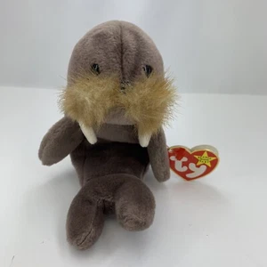 Jolly - Walross - Ty Beanie Baby 1996 ZURÜCKGENOMMEN Stofftier Bohne Plüsch mit beschädigtem Etikett - Bild 1 von 11