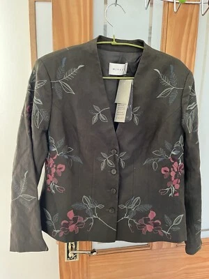 Minuet Olive Green Embroidered Linen Jacket 16 - Image 1 of 4