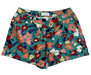 ELLE Chino Shorts Floral Patterned Size 6 Women's Green Flat Front Stretch Mid - Picture 1 of 4