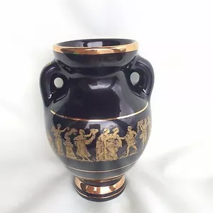 VINTAGE Terra Hand Made Sterling Gold Hellas GOLD & BLACK HAND MADE VASE - Picture 1 of 3