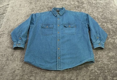 Woolrich Shirt Jacket Mens L Large Blue Denim Fleece Lined Button Up Shacket - Image 1 of 4
