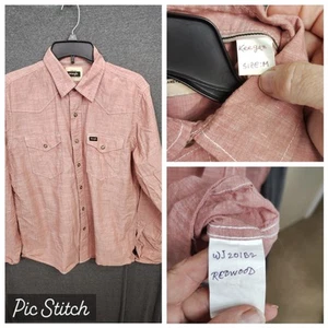 Wrangler Men's Western Shirt Medium Snap Front Long Sleeve Pink Chambray Cotton - Picture 1 of 9