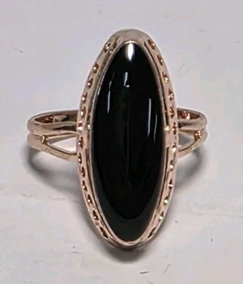Rose Gold Tone Crystal Oval Onyx Size 6.5 Solitaire Ring                    (J2) - Image 1 of 4