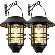 2 Pack Solar Lantern Outdoor Lights Hanging Wireless Waterproof Wall Mount
