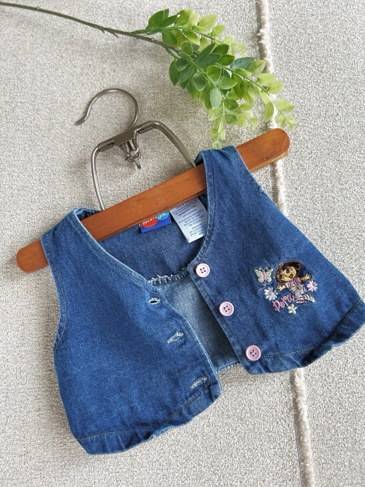 Chaleco Denim Vintage Y2K Nick Jr Dora The Explorer Rosa Bordado Clásico 24M Foto 1 de 4