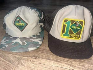 2 Vintage Brown Transport Co. Camo Military Hunting Cap Mesh Snapback - Picture 1 of 10