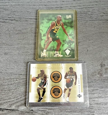 Lot of 2 Gary Payton Sonics Cards - 2001-02 Upper Deck Fab Duos Game Used Floor - Image 1 of 2