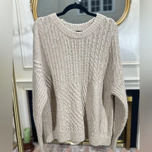 Old Navy Men’s Cable Knit Sweater Large Khaki Heather NWT Soft Cozy Classic - Picture 1 of 8