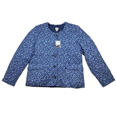 NUEVO CON ETIQUETAS J. Chaqueta Crew Para Mujer 12 Azul Corta Acolchada Mezcla Algodón Floral Cottagecore Foto 1 de 4